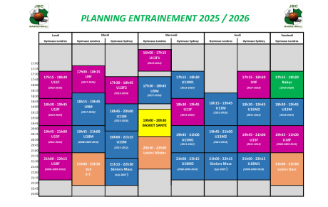 Planning entraînements 2025/2026